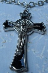 Guys Large Silver/Black Enamel Crucifix on Heavy Silver Chain in Kingwood, Texas