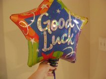 Big Star-Shaped "Good Luck" Hard-Formed Balloon On A Stick in Kingwood, Texas
